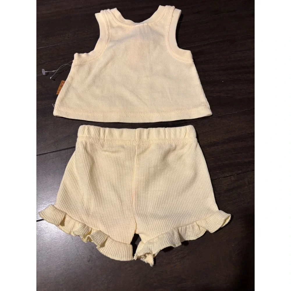 Lila & Jack Baby Waffle Knit Ice Cream Tank and Ruffle Shorts Set Yellow 3-6M